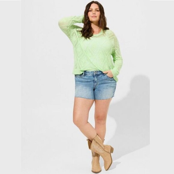 Torrid - Pointelle Pullover Long Sleeve Sweater in Paradise Green​​ - Picture 10 of 13